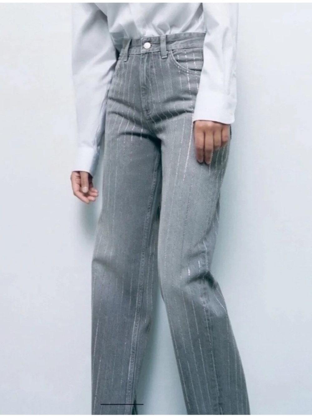 Zara ZW Mid Rhinestone Jewel Denim Trousers